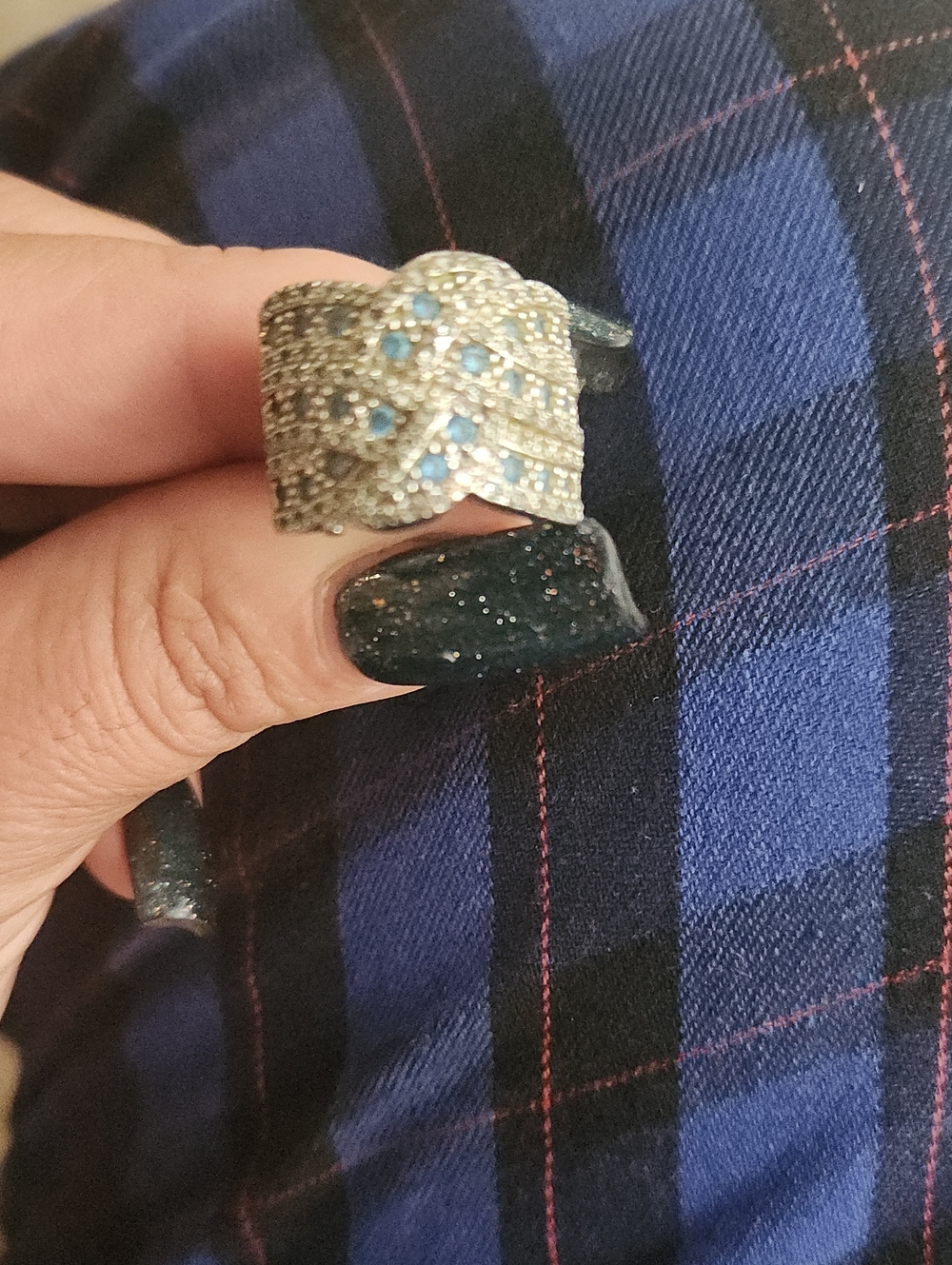 925 Sterling Silver- Blue Topaz & Accent Wide Statement Ring.